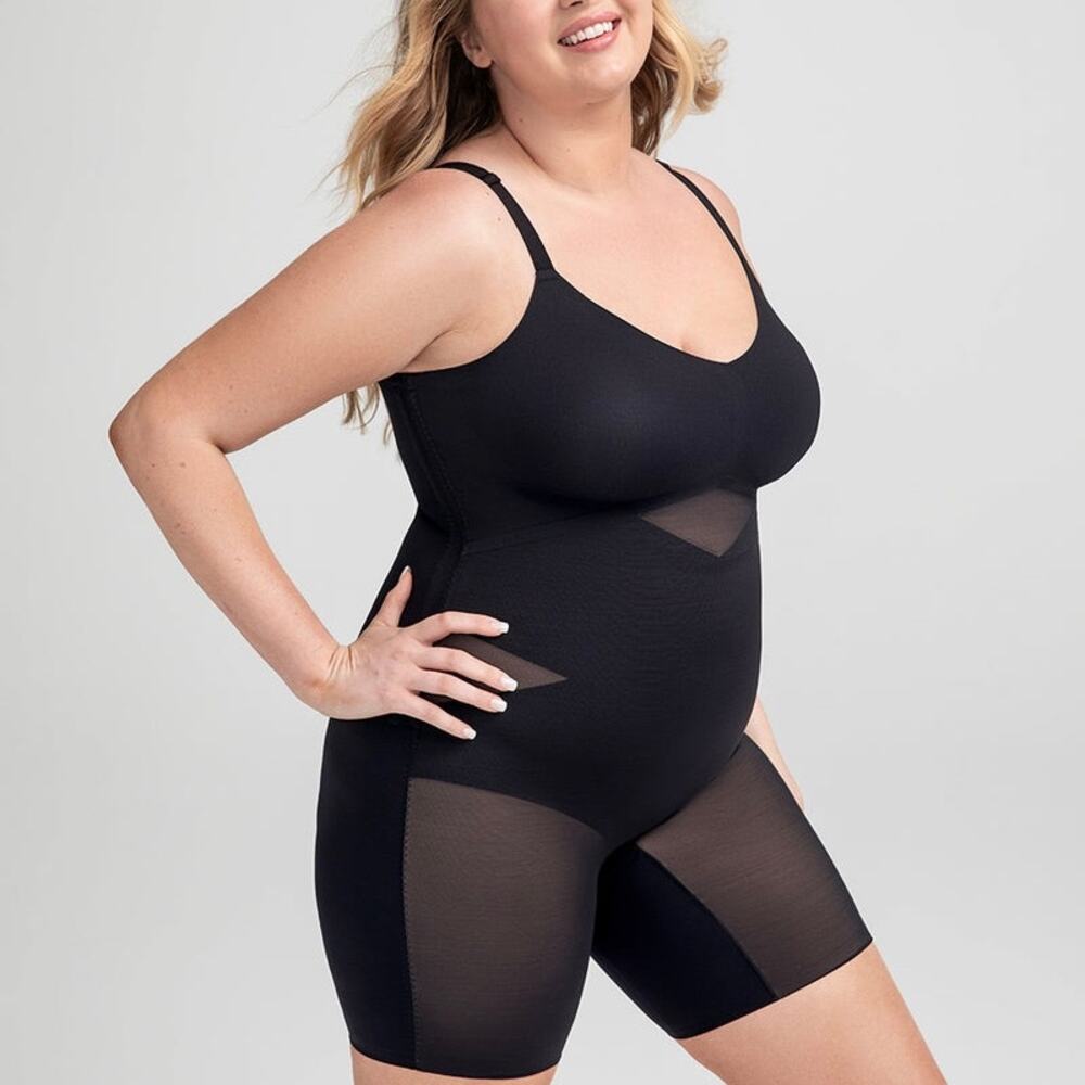 NWT HoneyLove Black SuperPower Mid-Thigh Bodysuit Shapewear Size 1X